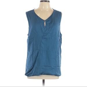 H by Halston Keyhole Neck Sleeveless Faux-Wrap Blouse Women’s Size Large Blue
